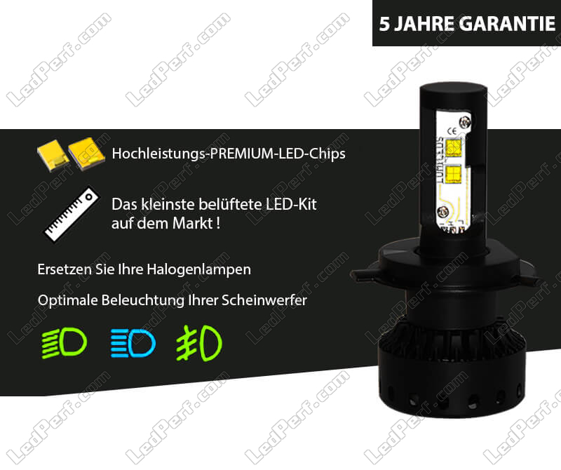 H4-LED-Lampe Motorrad - Größe Mini , leistungsstark und belüftet