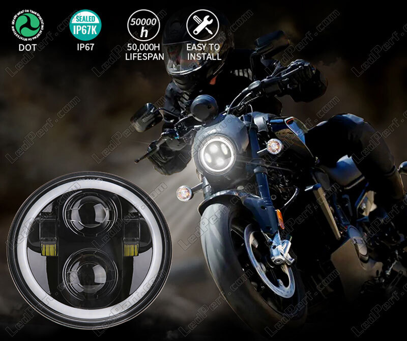 Full LED-Scheinwerferoptik, schwarz, für Motorrad mit Rundscheinwerfer,  5.75 Zoll - Typ 4