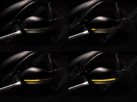Verschiedene Phasen der Lichtabfolge der dynamischen Osram LEDriving® Blinker für Audi A4 B9 Außenspiegel