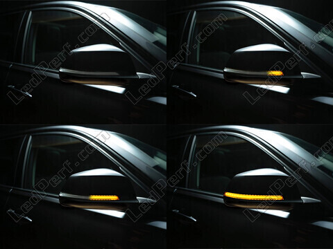 Verschiedene Phasen der Lichtabfolge der dynamischen Osram LEDriving® Blinker für BMW Serie 3 (F30 F31) Außenspiegel