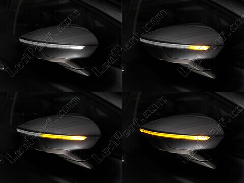 Verschiedene Phasen der Lichtabfolge der dynamischen Osram LEDriving® Blinker für Seat Ibiza V Außenspiegel