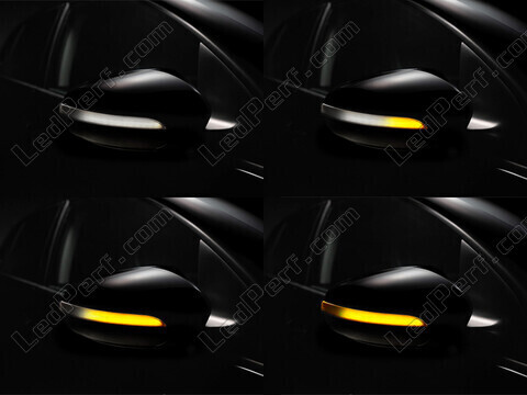 Verschiedene Phasen der Lichtabfolge der dynamischen Osram LEDriving® Blinker für Volkswagen Touran V3 Außenspiegel