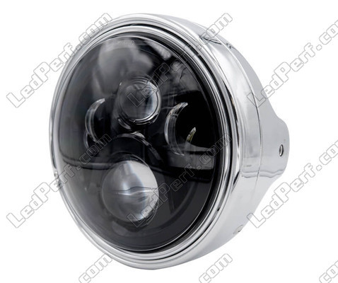 Beispiel eines runden Scheinwerfers aus Chrom mit schwarzer LED-Optik von Ducati Monster 600