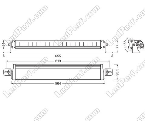 Schema der Abmessungen LED-Light-Bar Osram LEDriving® LIGHTBAR FX500-CB
