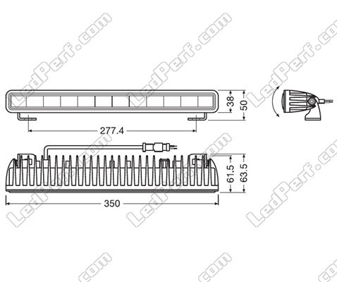 Schema der Abmessungen LED-Light-Bar Osram LEDriving® LIGHTBAR SX300-CB