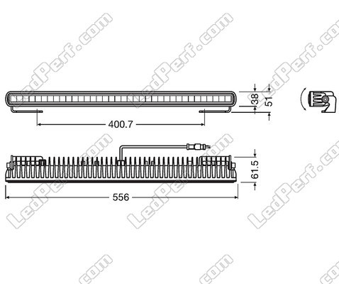 Schema der Abmessungen LED-Light-Bar Osram LEDriving® LIGHTBAR SX500-CB