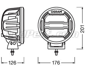 Schema des Abmessungen LED-Zusatzscheinwerfers Osram LEDriving® ROUND MX180-CB